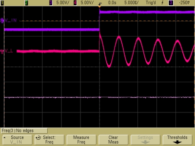 Decaying oscillations in underdamped LRC circuit, V_L, V_R, expanded